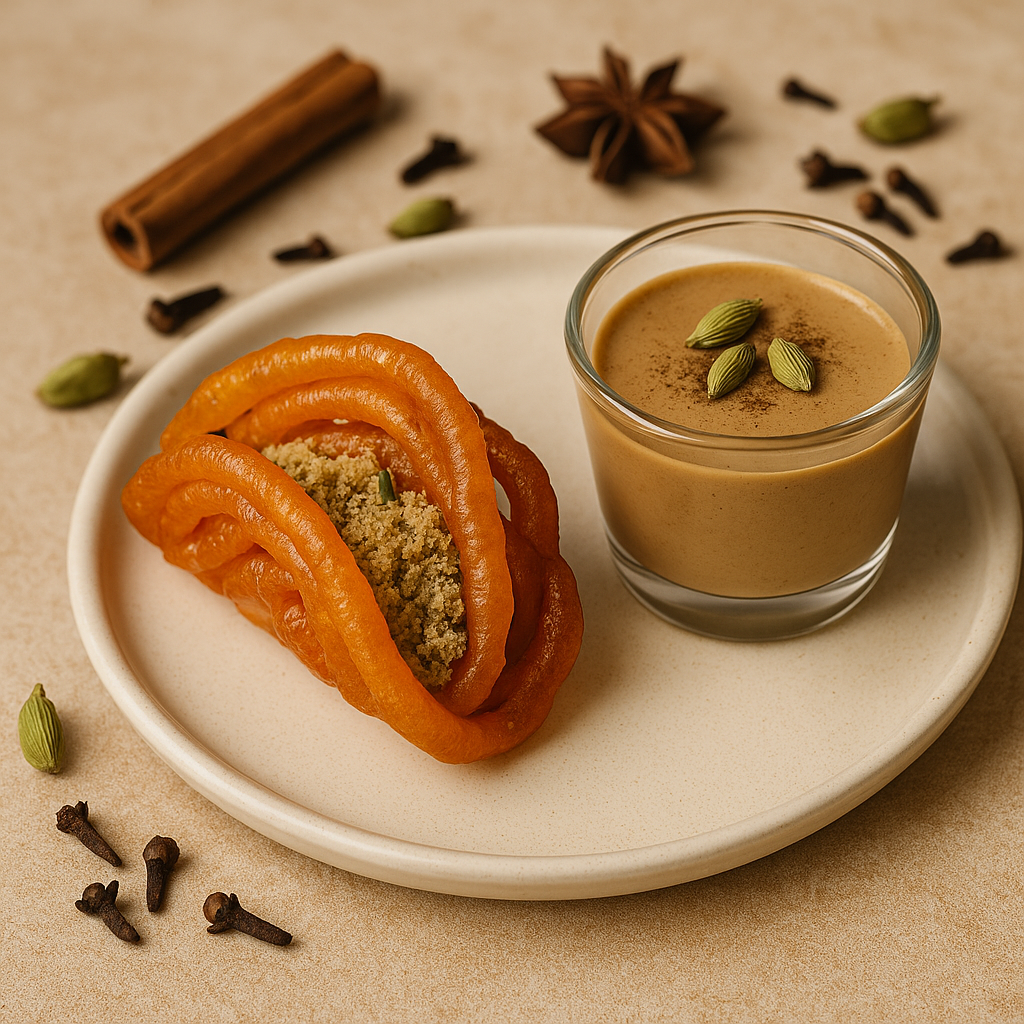 Masala Chai Mousse with Jalebi Taco (Manson Fusion Platter) - GoGro