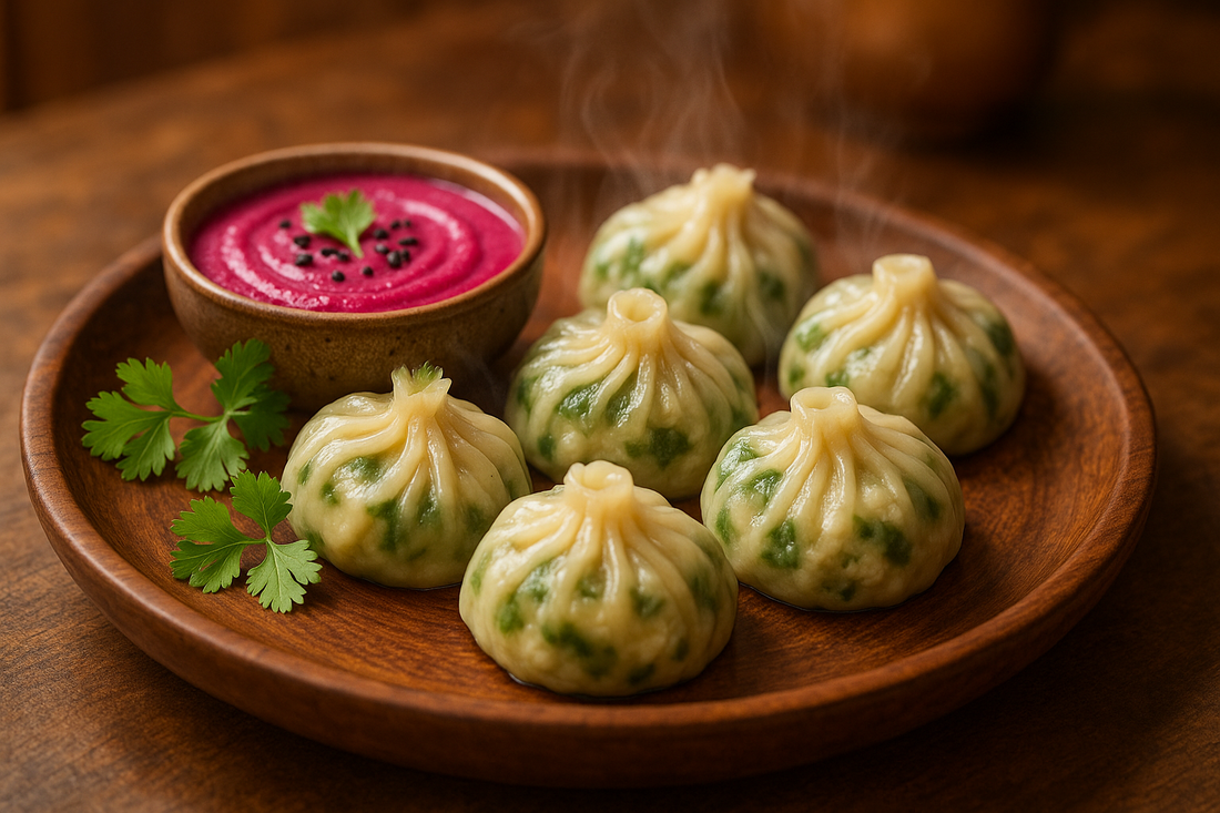 Paneer & Spinach Momos with Beetroot Dip - GoGro